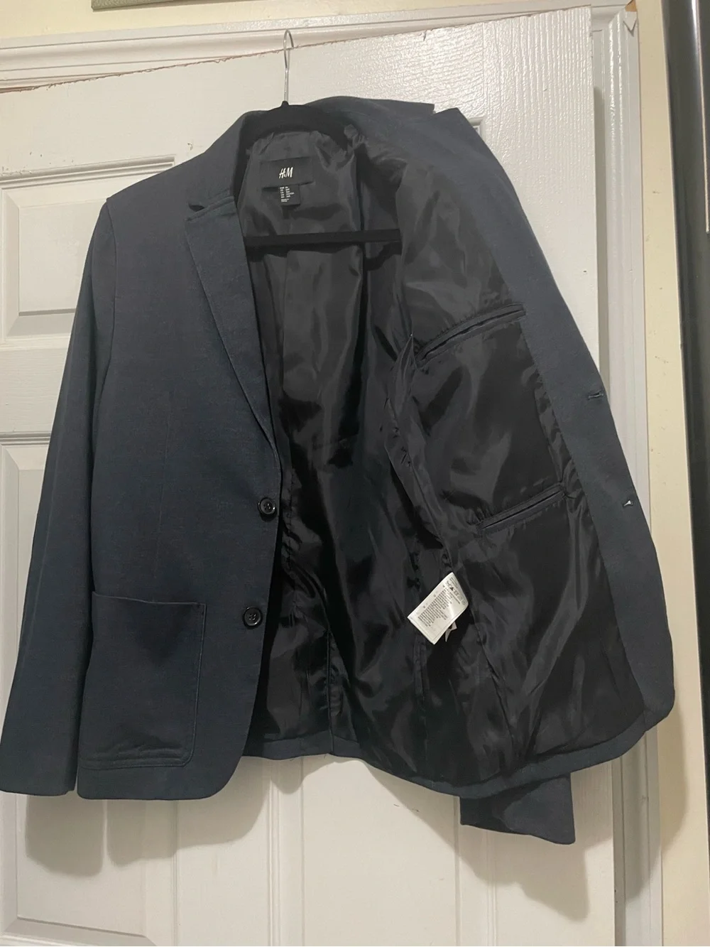 H&M Men's Dark Navy Knit Blazer - Single-Breasted Sport Coat